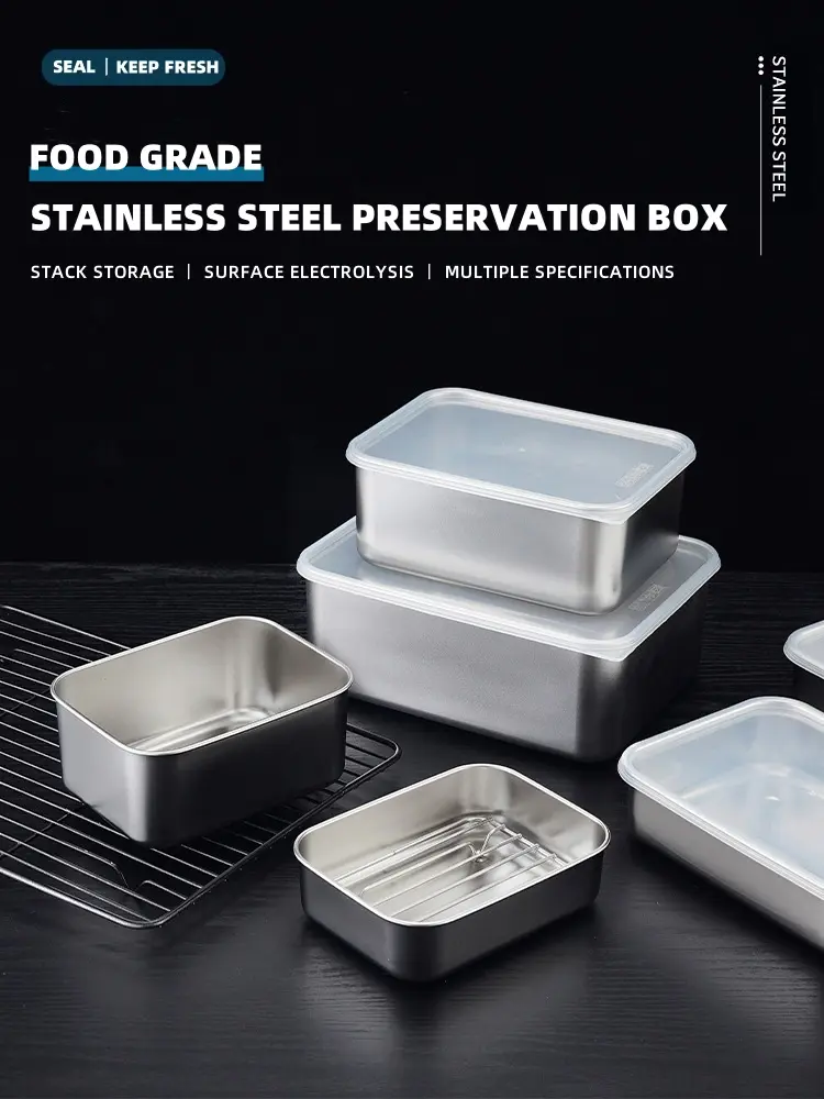 Food grade PE plastic cover stainless steel fresh-keeping box